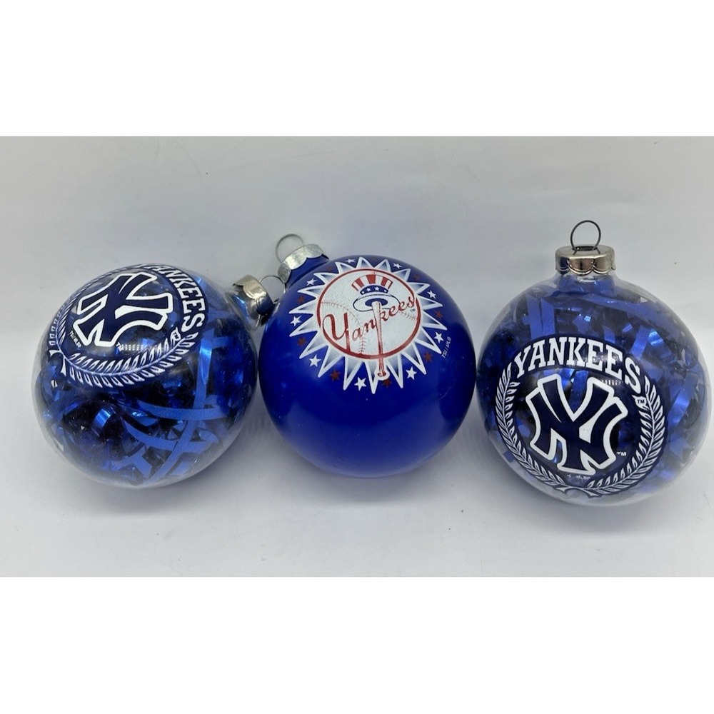 New York Yankees Christmas Ornaments Ball Set Lot 3 MLB Baseball Collectible Fan